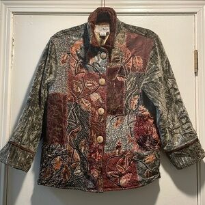 Flashback Patchwork Fall Motif in Rich Rust and Multi Jewel Color Jacket